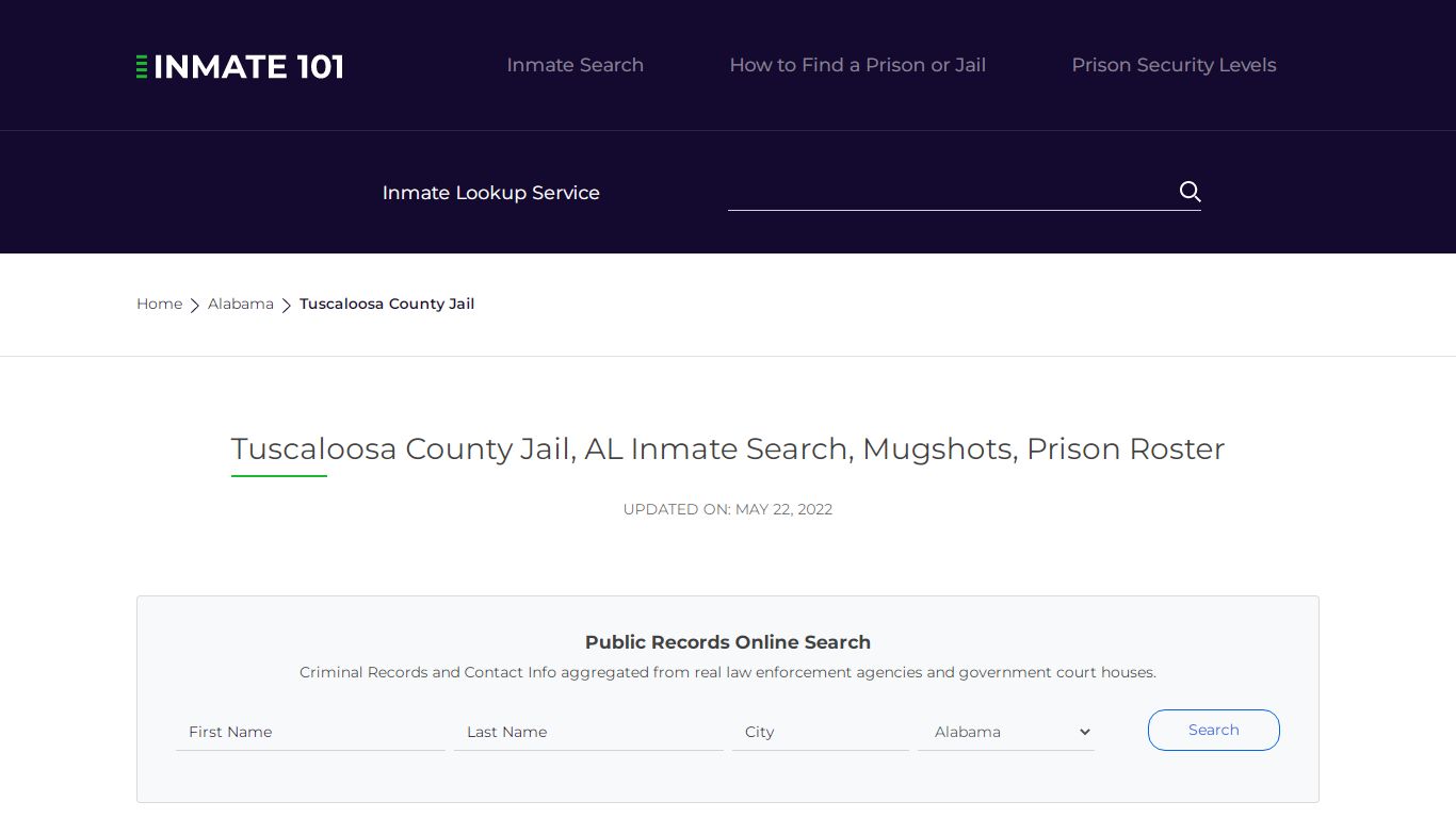 Tuscaloosa County Jail, AL Inmate Search, Mugshots, Prison ...